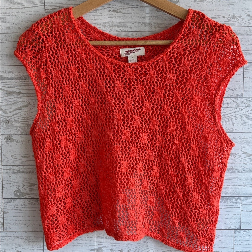 Vintage Arizona Sweater Crochet Indie Festival stretchy Crop Top Orange large